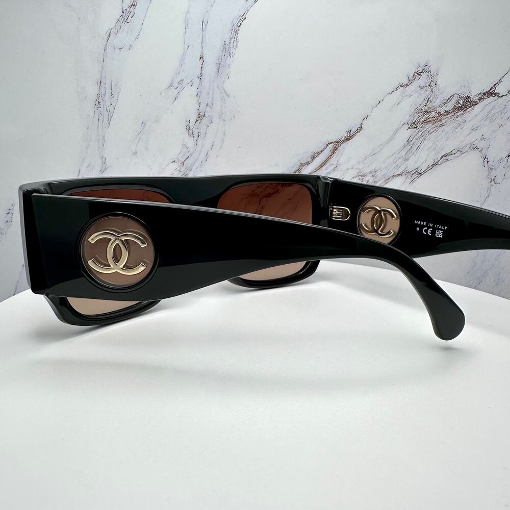 CHANEL Sunglasses Black Square Shield Gold CC Gradient Brown Lens - Picture 6 of 16